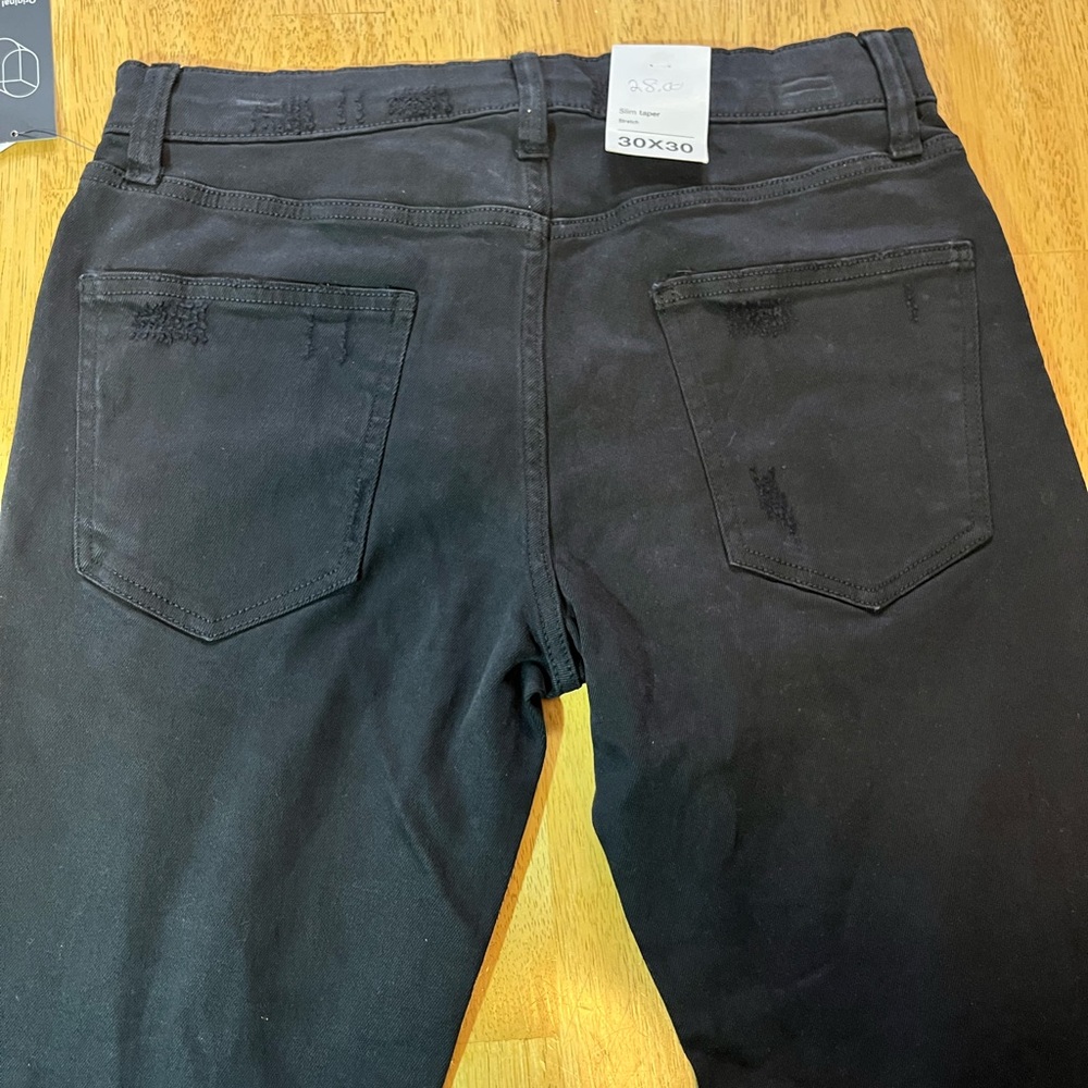 Original Use Jeans Mens 30X30 Black Slim Taper Distressed Stretch Denim NWT - Picture 7 of 12